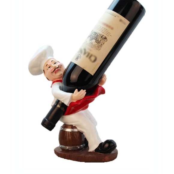 New Classic Chef Sitting on Wine Barrel Wine Holder Sculpted for Home Decoration - Picture 1 of 5